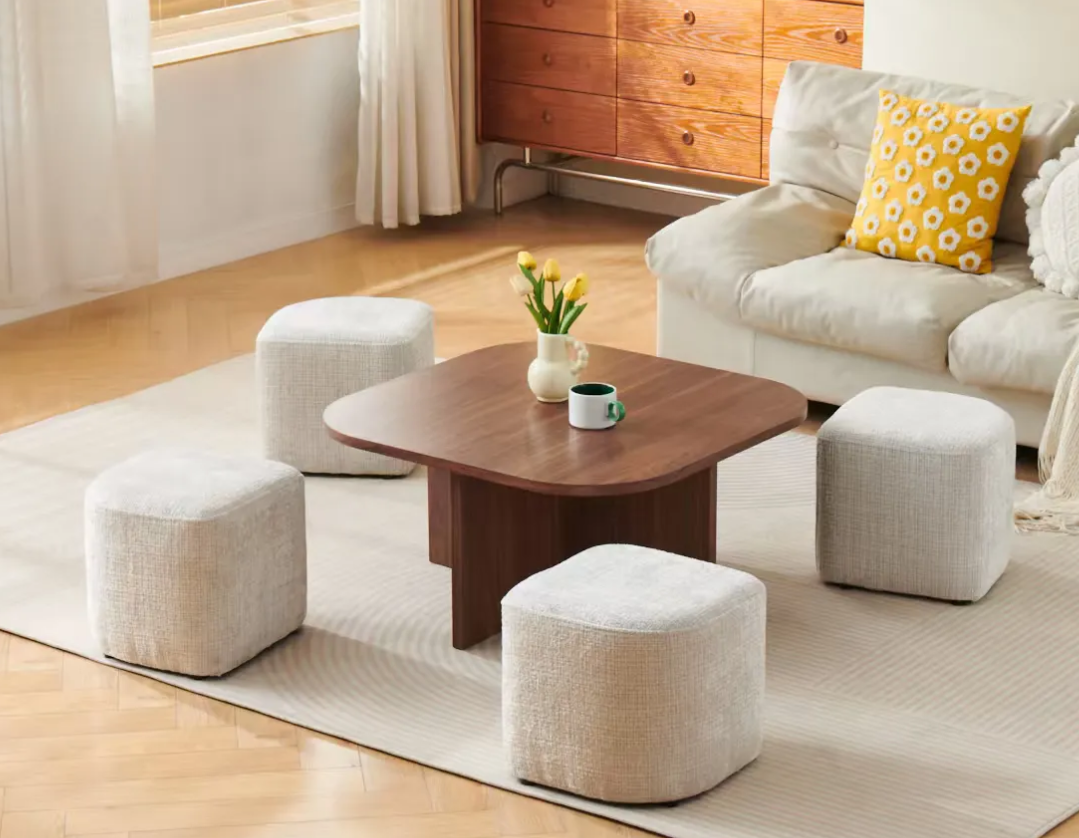 Table basse Marbella + 4 poufs