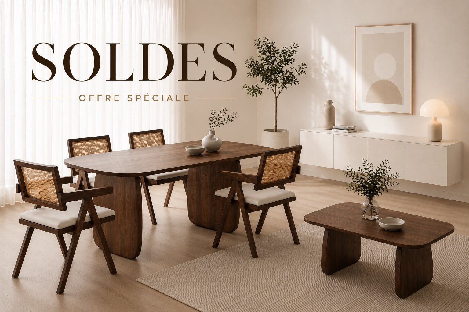 Pack table repas + table basse + 4 chaises Helen