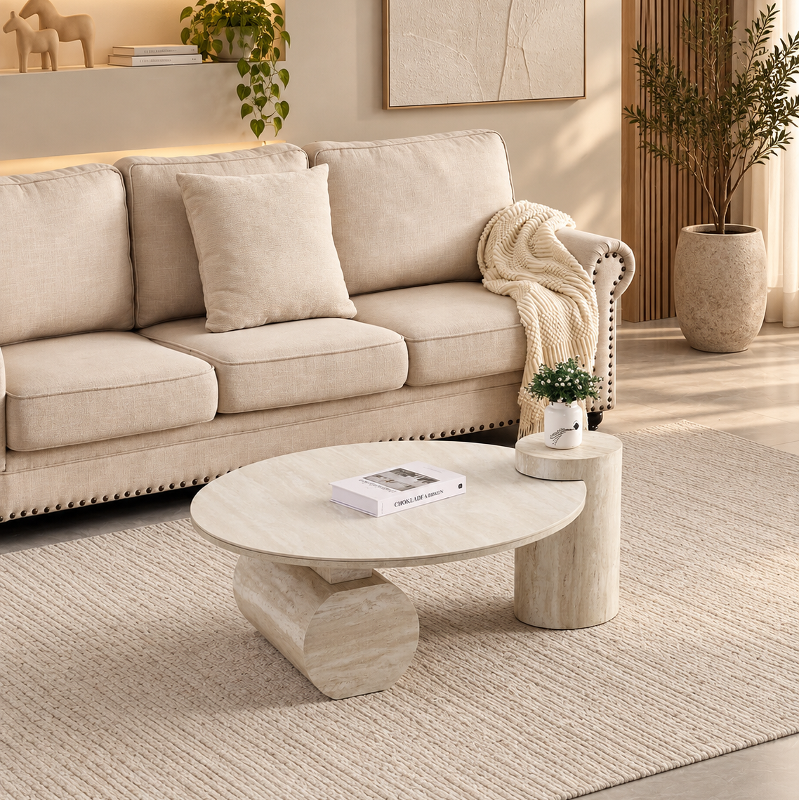 Table basse Rondin Travertin