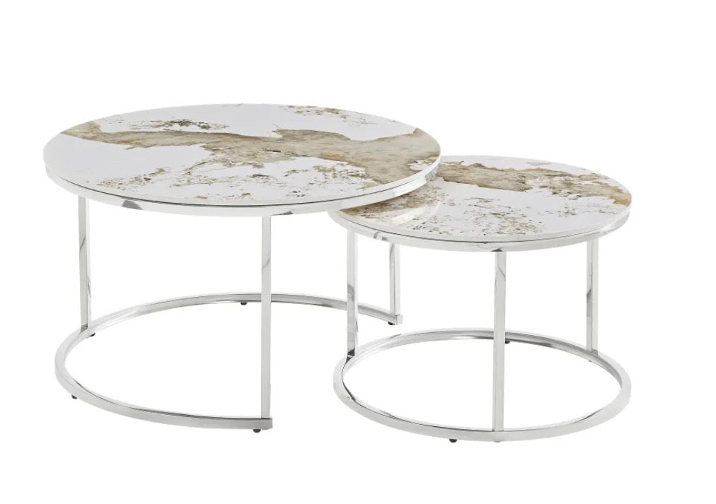 Table Basse Gigogne Céramique Travetin Brun