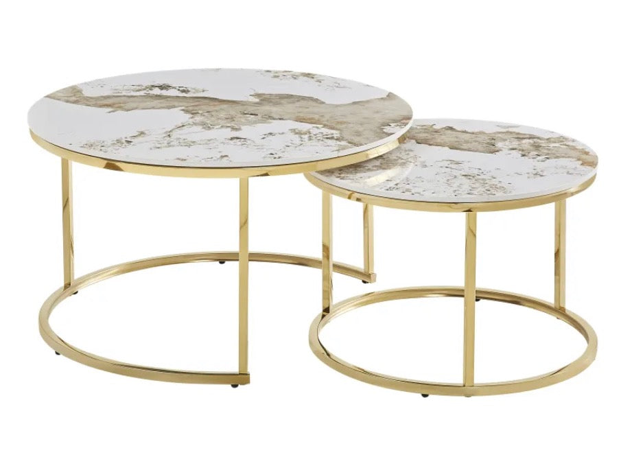 Table Basse Gigogne Céramique Travetin Brun