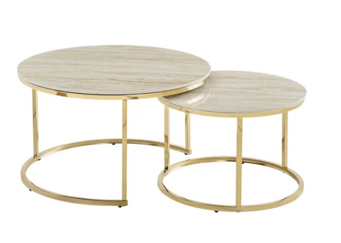 Table Basse Gigogne Céramique Travertin