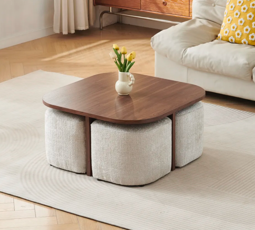 Table basse Marbella + 4 poufs