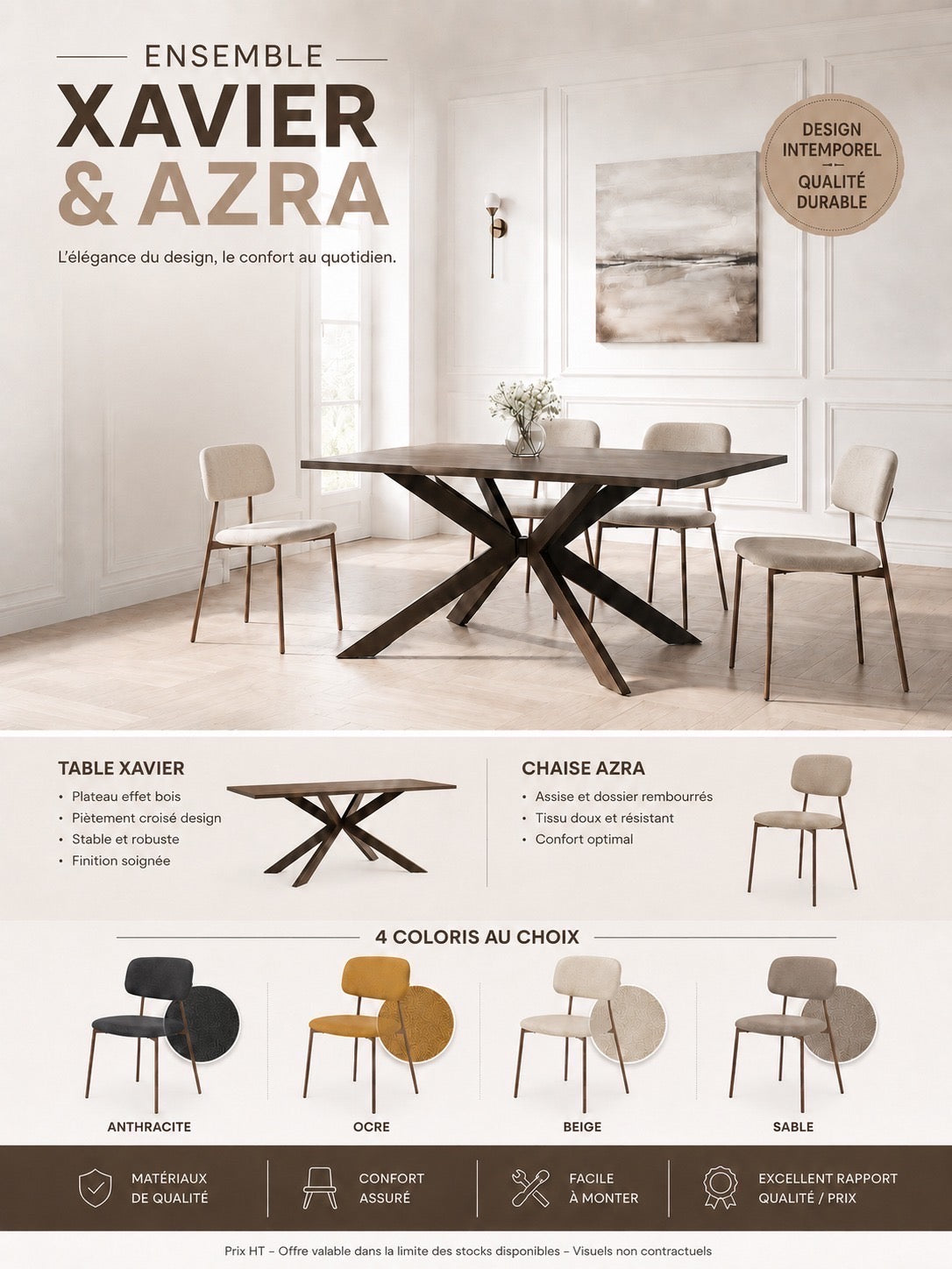 Pack table repas + 4 chaises Xavier