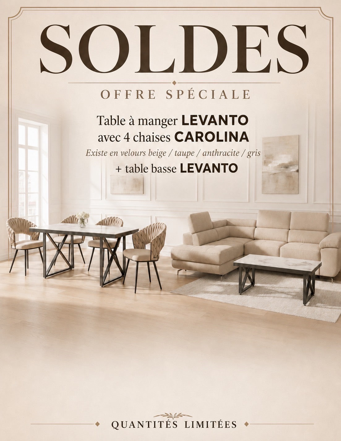 Pack table repas + table basse + 4 chaises Levanto