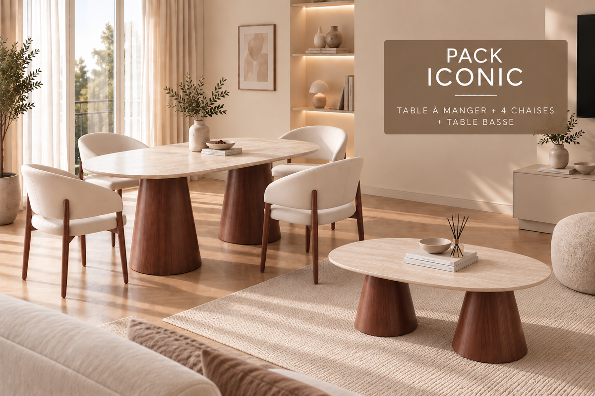 Pack table repas + 4 chaises + table basse Iconic